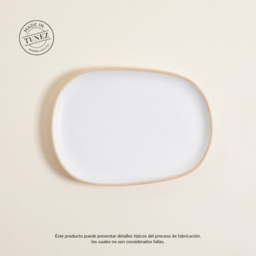 PLATO POSTRE ZARZIS BLANCO CON BORDE NATURAL 