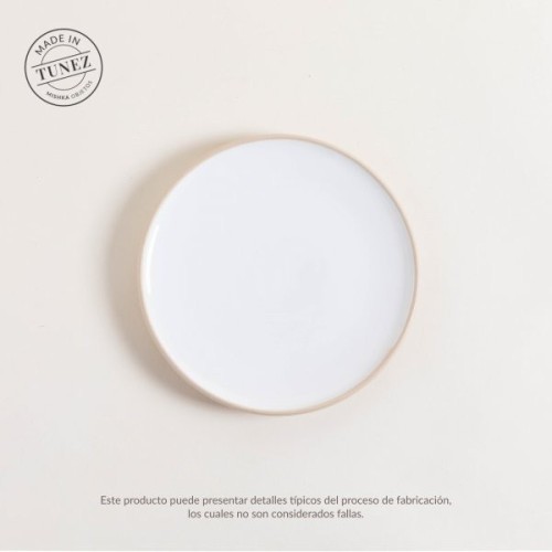 PLATO POSTRE KORBA BLANCO BRILLANTE CON BEIGE